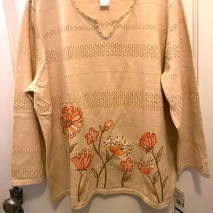 Alfred Dunner light weight sweater. NWT. Beautiful pastel embroidery